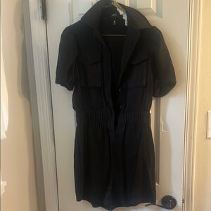Black Short Sleeve Button-Up Romper